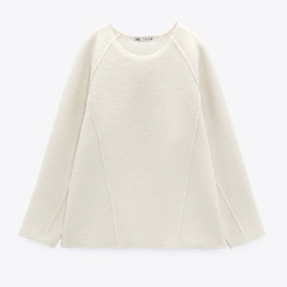 Zara Round Neck Long Sleeve Oversized Bouclé Sweatshirt Sz:S